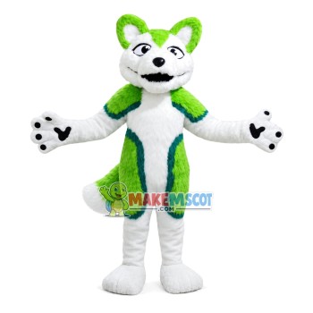 Green & White Adult Wolf Mascot Costume Green & White Adult Wolf Mascot Costume