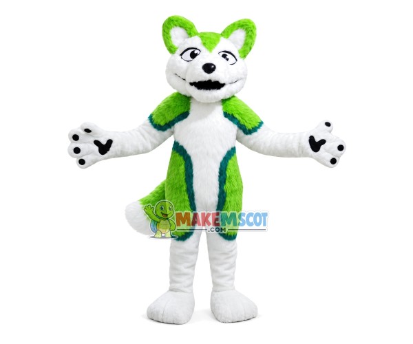 Green & White Adult Wolf Mascot Costume Green & White Adult Wolf Mascot Costume