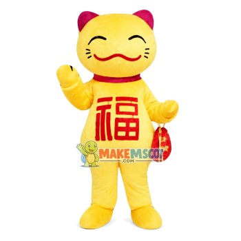 Golden Lucky Cat Mascot Costume Golden Lucky Cat Mascot Costume
