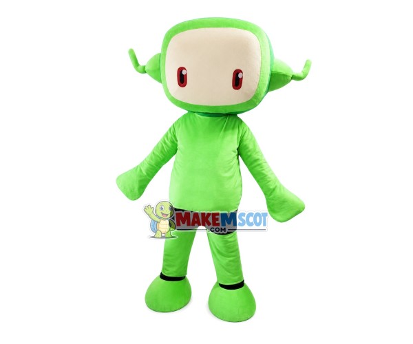 Square Head Green Robot Mascot Costume Square Head Green Robot Mascot Costume