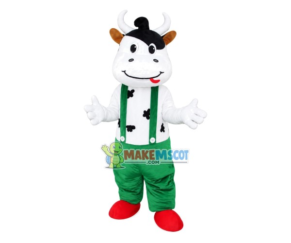 Lively Cow In The Green Rompers Mascot Costume Lively Cow In The Green Rompers Mascot Costume