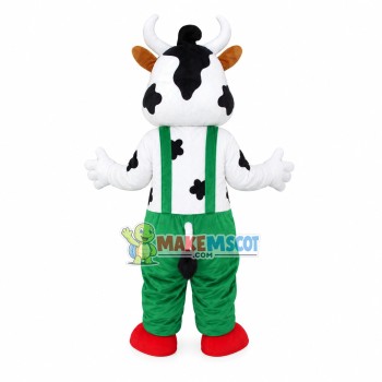 Lively Cow In The Green Rompers Mascot Costume Lively Cow In The Green Rompers Mascot Costume