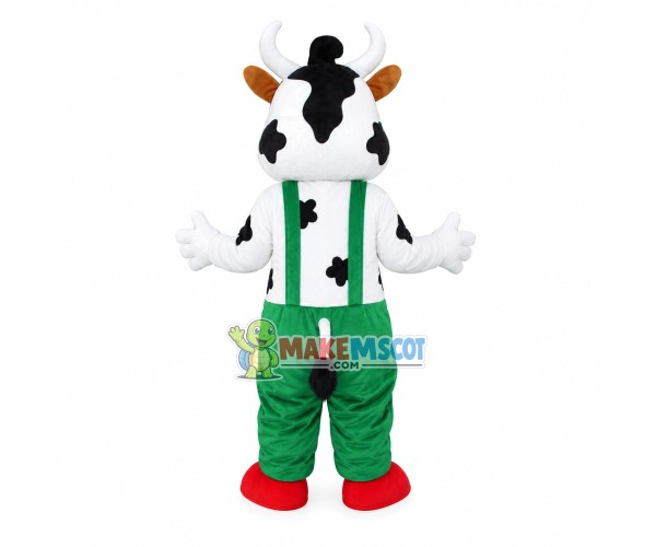 Lively Cow In The Green Rompers Mascot Costume Lively Cow In The Green Rompers Mascot Costume