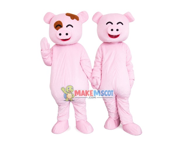 Friendly Pig Brothers Mascot Costume Friendly Pig Brothers Mascot Costume
