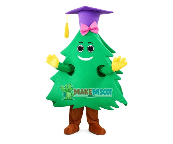 Pine Tree In Purple Doctor Hat Mascot Costume