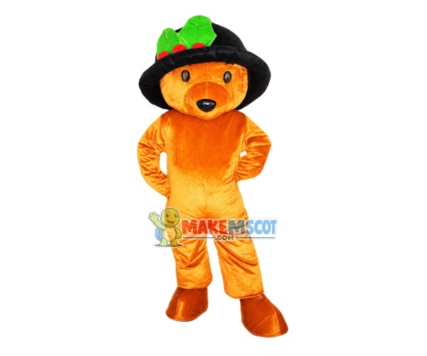 Brown Bear In The Oversize Hat Mascot Costume Brown Bear In The Oversize Hat Mascot Costume