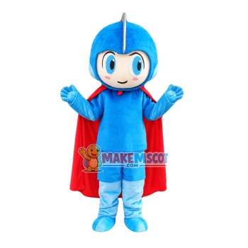 Blue Hero With Cloak Mascot Costume Blue Hero With Cloak Mascot Costume