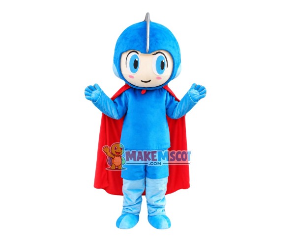 Blue Hero With Cloak Mascot Costume Blue Hero With Cloak Mascot Costume