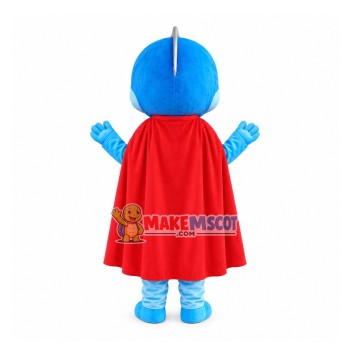 Blue Hero With Cloak Mascot Costume Blue Hero With Cloak Mascot Costume