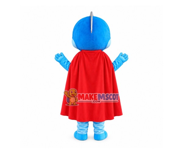 Blue Hero With Cloak Mascot Costume Blue Hero With Cloak Mascot Costume