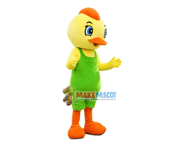 Yellow Chicken With Overalls Mascot Costume Yellow Chicken With Overalls Mascot Costume