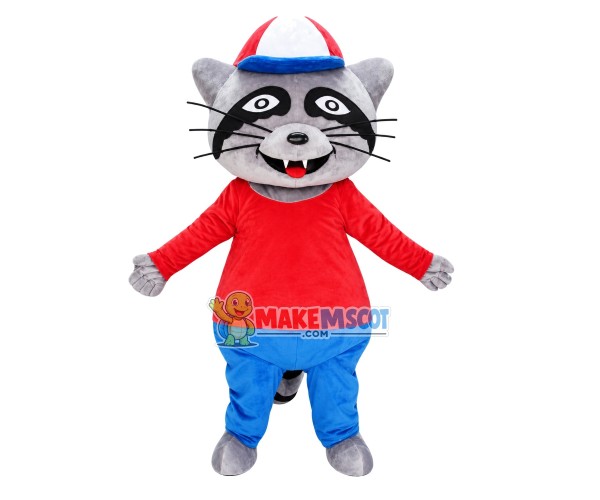 Excited Gray Raccoon Mascot Costume Excited Gray Raccoon Mascot Costume