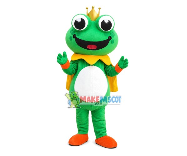 The Frog Prince With Crown Mascot Costume The Frog Prince With Crown Mascot Costume