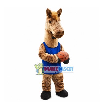 Brown Horse Mascot Costume Playing Basketball Brown Horse Mascot Costume Playing Basketball