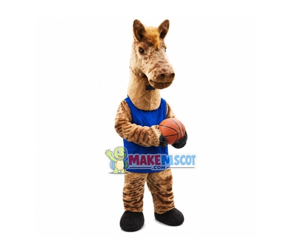 Brown Horse Mascot Costume Playing Basketball Brown Horse Mascot Costume Playing Basketball