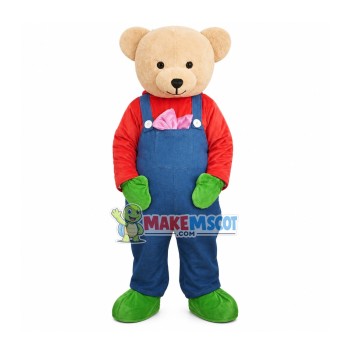 Well-behaved Denim Bib Bear Mascot Costume Well-behaved Denim Bib Bear Mascot Costume