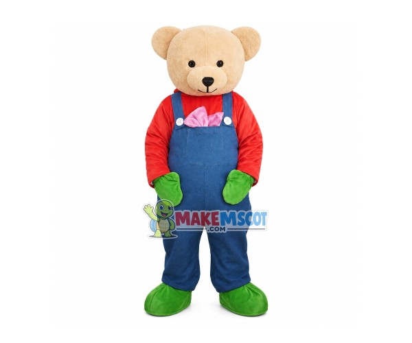 Well-behaved Denim Bib Bear Mascot Costume Well-behaved Denim Bib Bear Mascot Costume