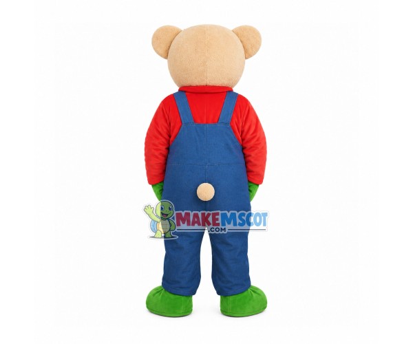 Well-behaved Denim Bib Bear Mascot Costume Well-behaved Denim Bib Bear Mascot Costume