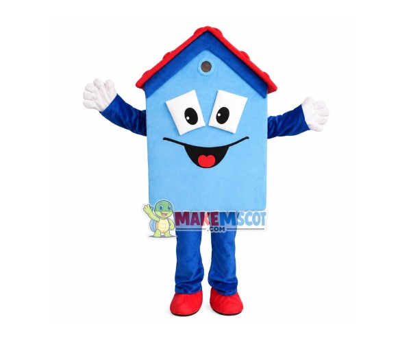 Blue House Cartoon Mascot Costume Blue House Cartoon Mascot Costume