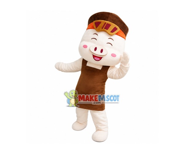 Kind Mother Pig With Apron Mascot Costume Kind Mother Pig With Apron Mascot Costume