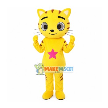 Golden Star Cat Mascot Cartoon Costume Golden Star Cat Mascot Cartoon Costume