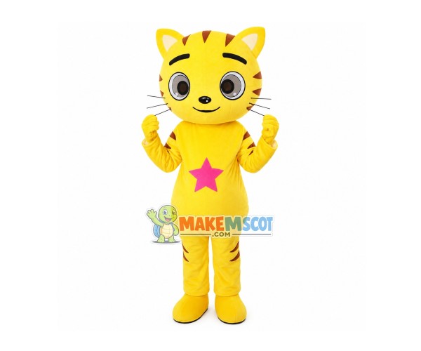 Golden Star Cat Mascot Cartoon Costume Golden Star Cat Mascot Cartoon Costume