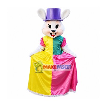 Bunny In The Colorful Dress Mascot Costume Bunny In The Colorful Dress Mascot Costume