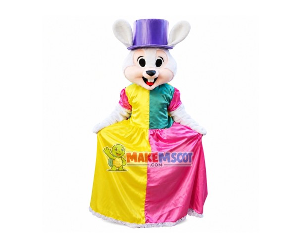 Bunny In The Colorful Dress Mascot Costume Bunny In The Colorful Dress Mascot Costume