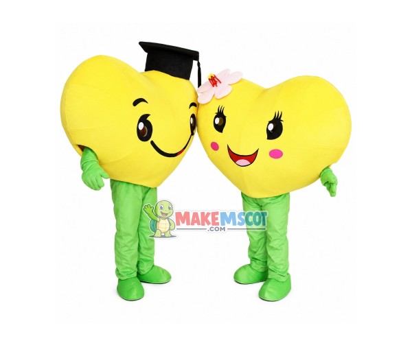 Pair Of Yellow Full Love Mascot Costume Pair Of Yellow Full Love Mascot Costume
