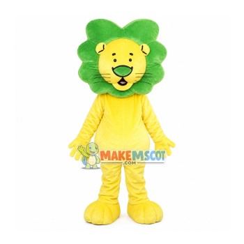 Cartoon Lion With Green Mane Mascot Costume Cartoon Lion With Green Mane Mascot Costume