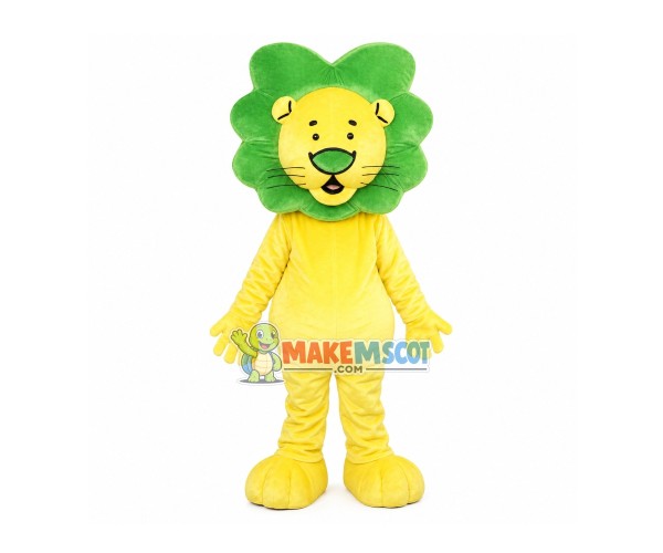 Cartoon Lion With Green Mane Mascot Costume Cartoon Lion With Green Mane Mascot Costume