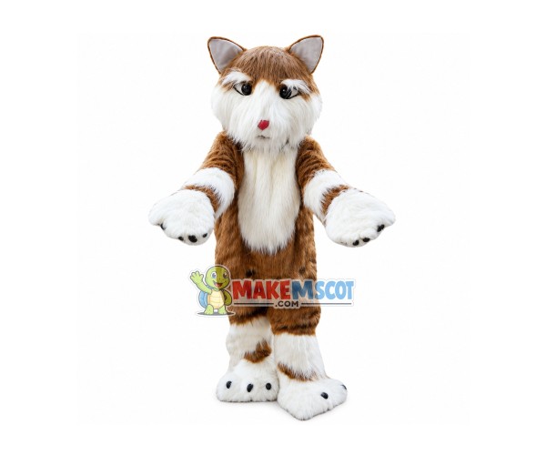 Brown & White Fox Mascot Long Wool Costume Brown & White Fox Mascot Long Wool Costume