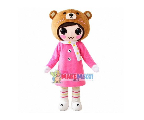 Pretty Girl With Bear Headgear Mascot Costume Pretty Girl With Bear Headgear Mascot Costume