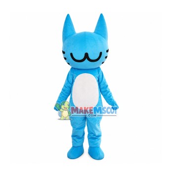 Smiling Cartoon Blue Cat Mascot Costume
