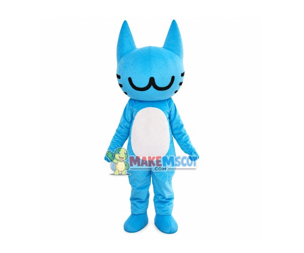 Smiling Cartoon Blue Cat Mascot Costume Smiling Cartoon Blue Cat Mascot Costume