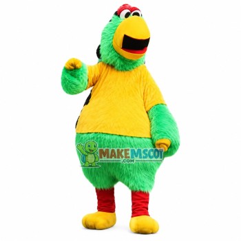 Surprised Green Furry Bird Mascot Costume
