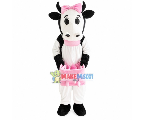 Prolific Cow With Bow Mascot Costume Prolific Cow With Bow Mascot Costume