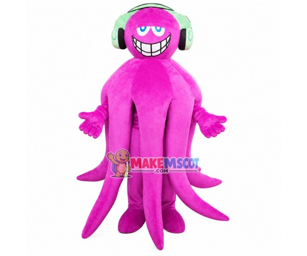 Giant Octopus With Headphone Mascot Costume Giant Octopus With Headphone Mascot Costume