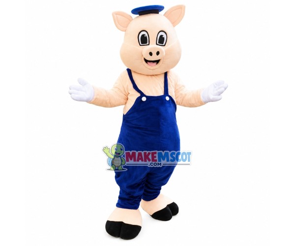 Clever Pig In The Overalls Mascot Costume
