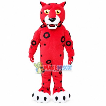 Red Leopard Mascot Costume With Print Circles