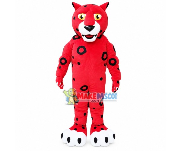 Red Leopard Mascot Costume With Print Circles Red Leopard Mascot Costume With Print Circles