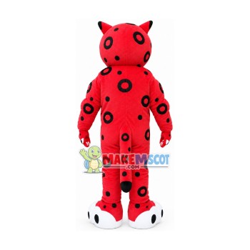 Red Leopard Mascot Costume With Print Circles Red Leopard Mascot Costume With Print Circles