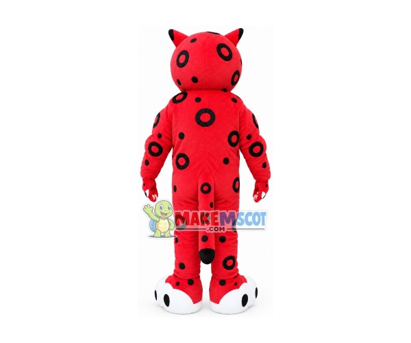 Red Leopard Mascot Costume With Print Circles Red Leopard Mascot Costume With Print Circles
