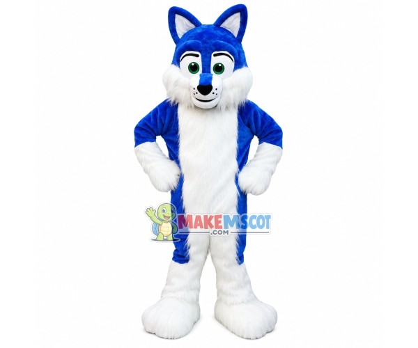 Blue & White Furry Wolf Mascot Costume Blue & White Furry Wolf Mascot Costume