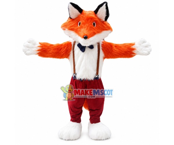 Fur Fox In Suspenders Mascot Costume Fur Fox In Suspenders Mascot Costume
