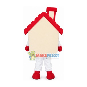 Red Cottage With Chimney Mascot Costume Red Cottage With Chimney Mascot Costume