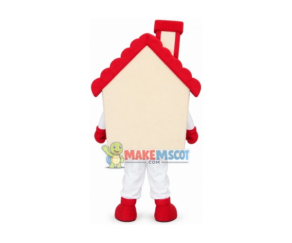 Red Cottage With Chimney Mascot Costume Red Cottage With Chimney Mascot Costume
