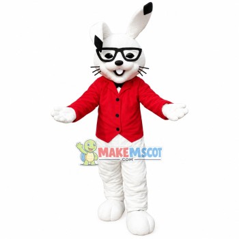 Smart Rabbit With Red Coat Mascot Costume