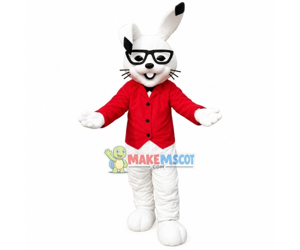 Smart Rabbit With Red Coat Mascot Costume Smart Rabbit With Red Coat Mascot Costume