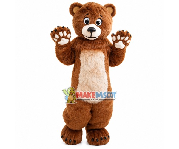 Affable Furry Brown Bear Mascot Costume
